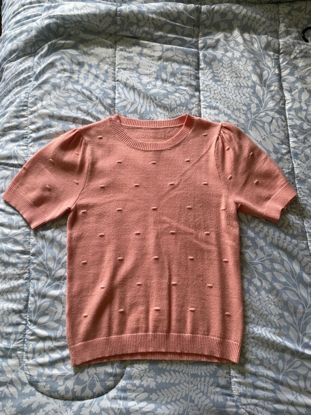 Textured Dot Knit Short Sleeve Sweater - Coral Pink